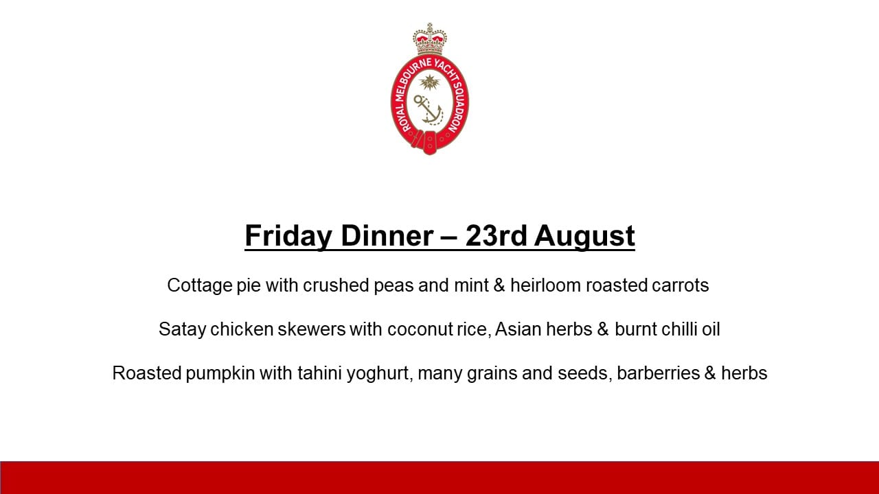 Friday Dinner Menu - 23 August
