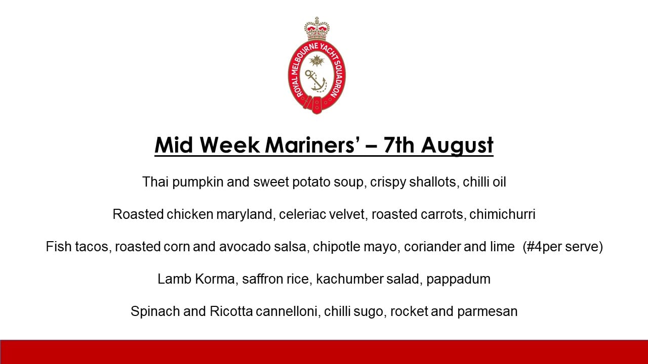 Mid Week Mariners - Lunch Menu - August 7