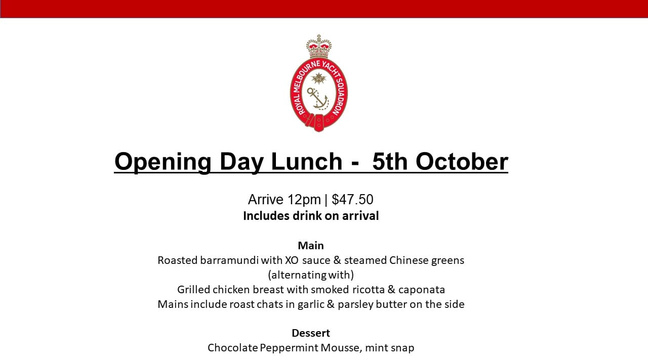 Opening Day Lunch Menu 2019